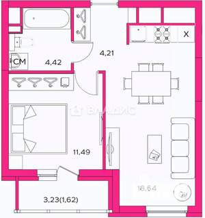 2-к квартира, вторичка, 39м2, 6/17 этаж