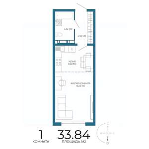 1-к квартира, строящийся дом, 34м2, 12/17 этаж