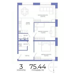 3-к квартира, строящийся дом, 75м2, 2/17 этаж