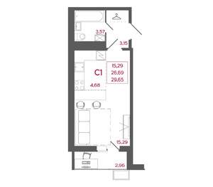 Студия квартира, вторичка, 30м2, 12/17 этаж