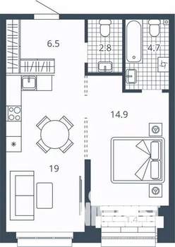1-к квартира, вторичка, 49м2, 5/24 этаж