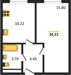 1-к квартира, сданный дом, 34м2, 16/18 этаж