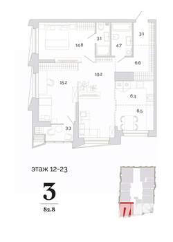 3-к квартира, вторичка, 83м2, 20/24 этаж