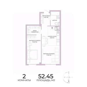 2-к квартира, строящийся дом, 52м2, 15/17 этаж