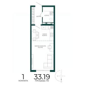 1-к квартира, строящийся дом, 33м2, 14/17 этаж