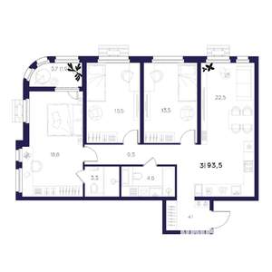 3-к квартира, вторичка, 94м2, 15/16 этаж