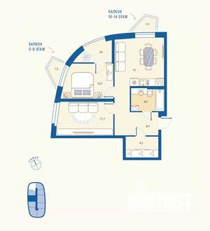 2-к квартира, вторичка, 61м2, 14/16 этаж