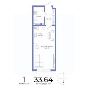 1-к квартира, строящийся дом, 34м2, 6/17 этаж