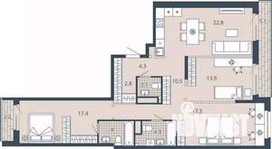 3-к квартира, вторичка, 107м2, 4/23 этаж