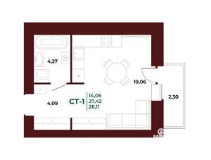 Студия квартира, вторичка, 28м2, 10/17 этаж