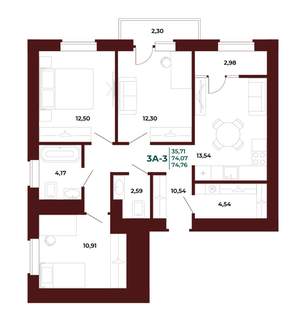 3-к квартира, вторичка, 75м2, 16/17 этаж