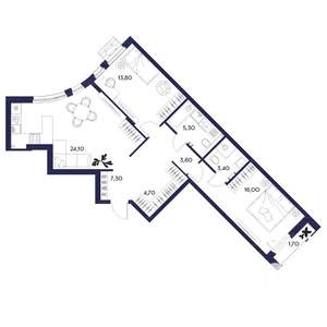 2-к квартира, вторичка, 80м2, 2/16 этаж