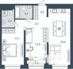 2-к квартира, вторичка, 70м2, 11/24 этаж
