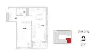 2-к квартира, вторичка, 68м2, 4/24 этаж