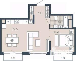 1-к квартира, вторичка, 53м2, 19/23 этаж