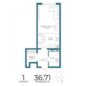 1-к квартира, вторичка, 37м2, 16/17 этаж