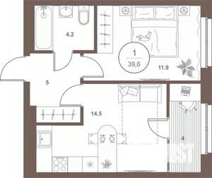 1-к квартира, вторичка, 39м2, 7/16 этаж