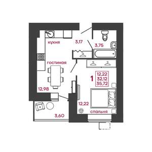 1-к квартира, вторичка, 36м2, 4/17 этаж