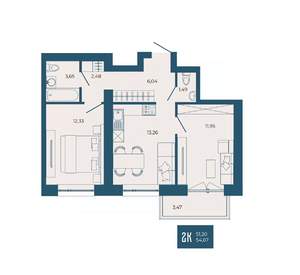 2-к квартира, вторичка, 55м2, 11/17 этаж