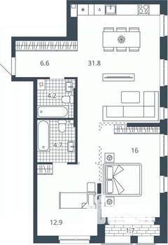 2-к квартира, вторичка, 77м2, 17/24 этаж