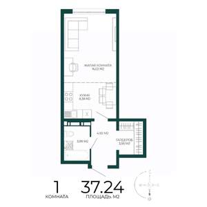 1-к квартира, строящийся дом, 37м2, 13/17 этаж