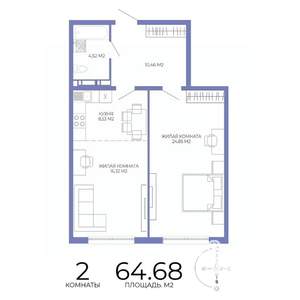 2-к квартира, строящийся дом, 65м2, 14/17 этаж