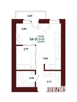 1-к квартира, вторичка, 35м2, 14/17 этаж