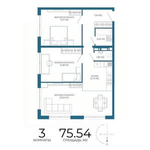 3-к квартира, вторичка, 76м2, 4/17 этаж