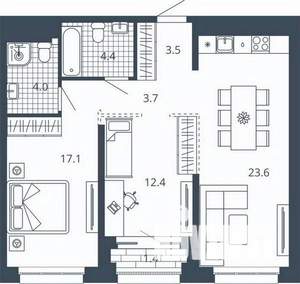 2-к квартира, вторичка, 70м2, 13/24 этаж