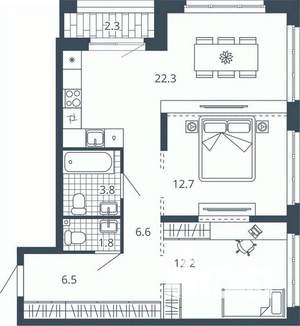 2-к квартира, вторичка, 68м2, 7/24 этаж