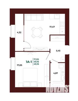 1-к квартира, вторичка, 49м2, 13/17 этаж