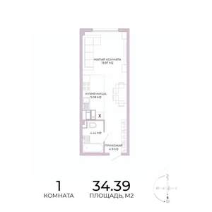 1-к квартира, строящийся дом, 34м2, 7/17 этаж
