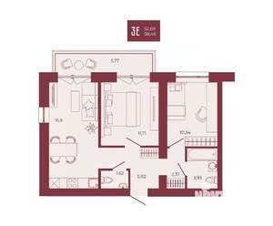 3-к квартира, вторичка, 58м2, 12/17 этаж