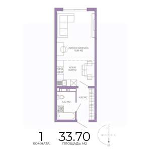 1-к квартира, строящийся дом, 34м2, 5/17 этаж