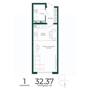 1-к квартира, строящийся дом, 32м2, 15/17 этаж