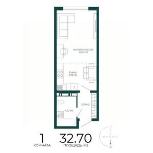 1-к квартира, строящийся дом, 33м2, 16/17 этаж