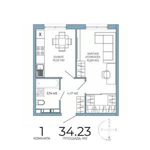 1-к квартира, строящийся дом, 34м2, 8/18 этаж