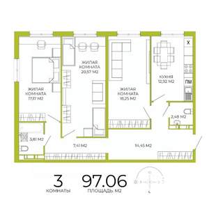 3-к квартира, строящийся дом, 97м2, 8/18 этаж