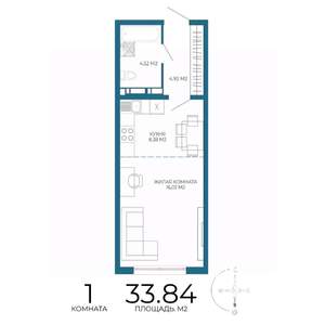 1-к квартира, строящийся дом, 34м2, 10/17 этаж