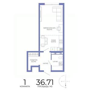 1-к квартира, строящийся дом, 37м2, 7/17 этаж