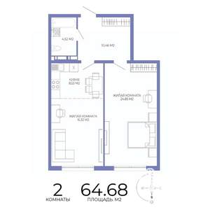 2-к квартира, строящийся дом, 65м2, 9/17 этаж