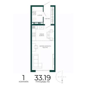 1-к квартира, вторичка, 33м2, 6/17 этаж