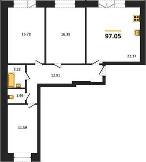 3-к квартира, вторичка, 97м2, 2/13 этаж
