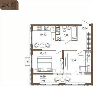 2-к квартира, вторичка, 56м2, 10/17 этаж