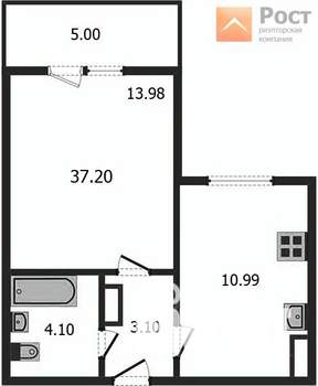 1-к квартира, вторичка, 37м2, 6/10 этаж