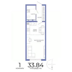 1-к квартира, строящийся дом, 34м2, 15/17 этаж