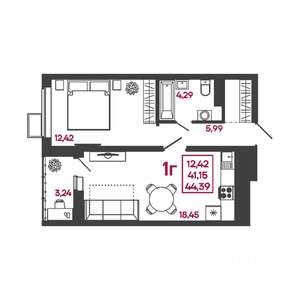 1-к квартира, вторичка, 44м2, 12/17 этаж