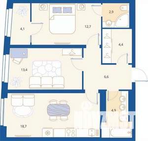 2-к квартира, вторичка, 67м2, 3/16 этаж