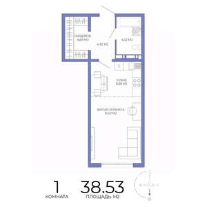 1-к квартира, строящийся дом, 39м2, 14/17 этаж