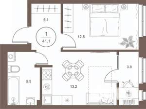 1-к квартира, вторичка, 41м2, 9/16 этаж